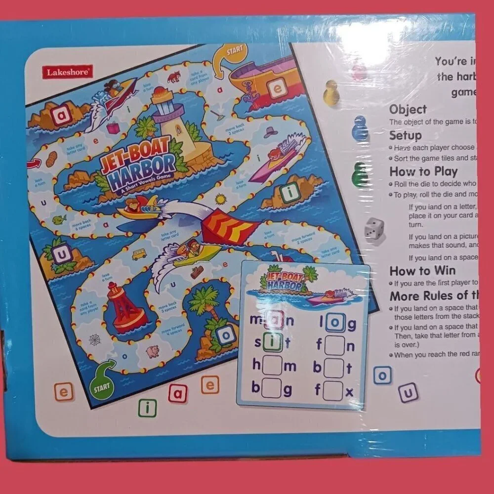 Lakeshore Jet-Boat Harbor A Short Vowels Game Ages 6+ 2-4 Players